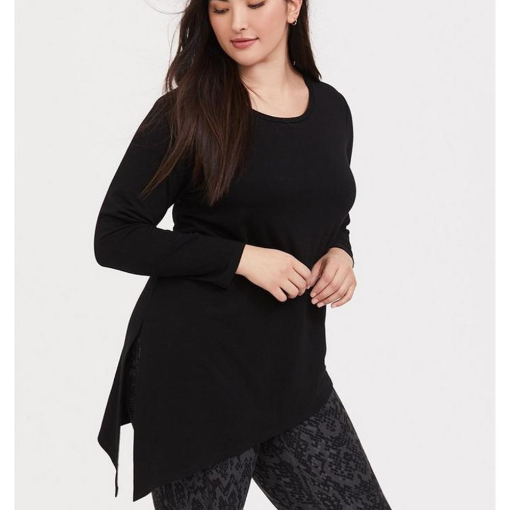 Torrid | Black French Terry Asymmetrical Hem Long Sleeve Active Sweatshi…